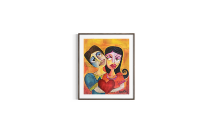 Couple Holding Heart - Romantic Geometric Art Print