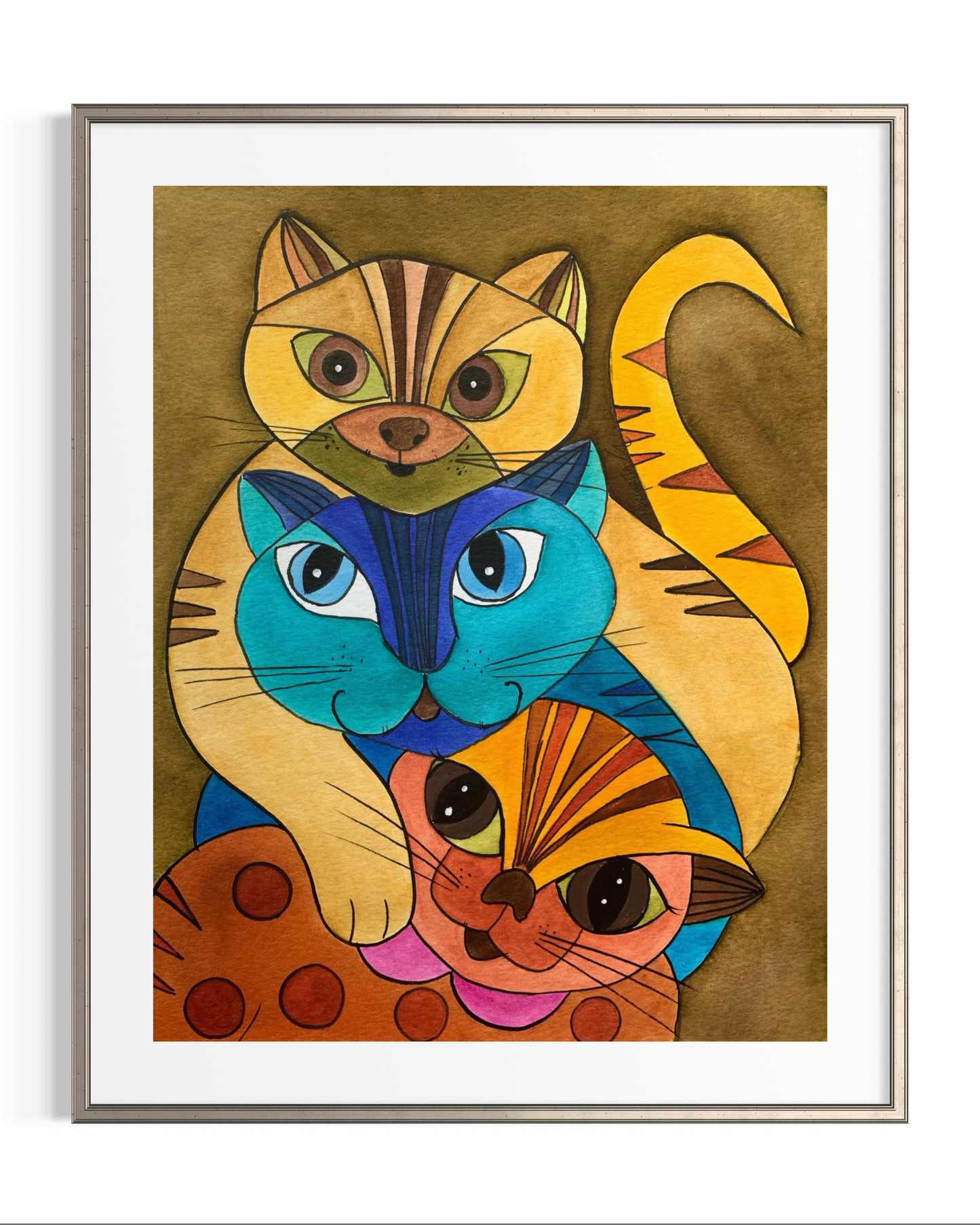 Cat Trio - Geometric Animal Art Print