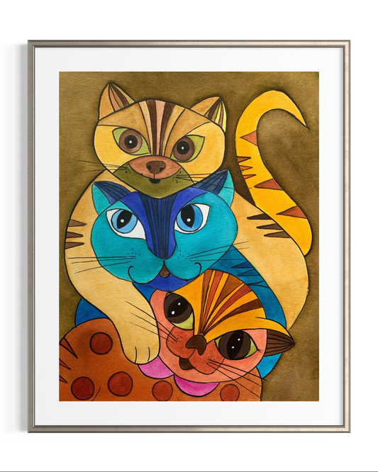 Cat Trio - Geometric Animal Art Print
