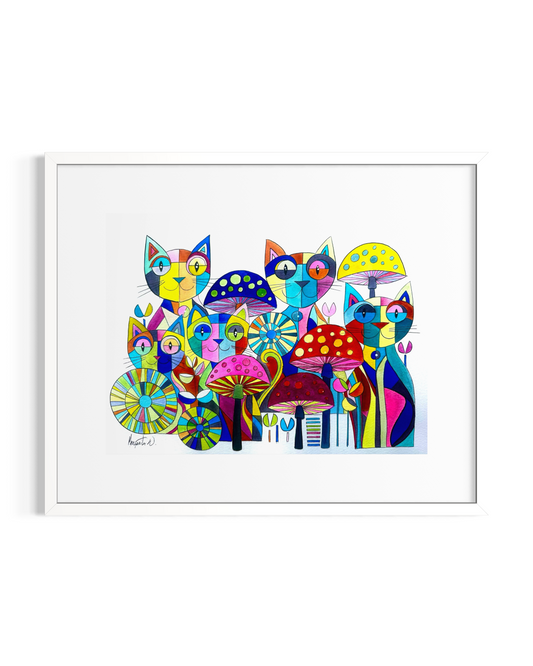 Colorful Cats - Vibrant Geometric Animal Art Print