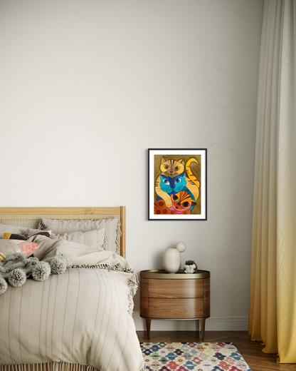 Cat Trio - Geometric Animal Art Print