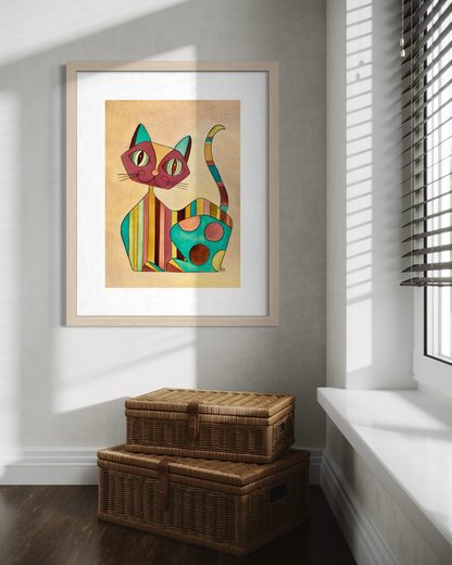 Striped Cat - Geometric Animal Art Print