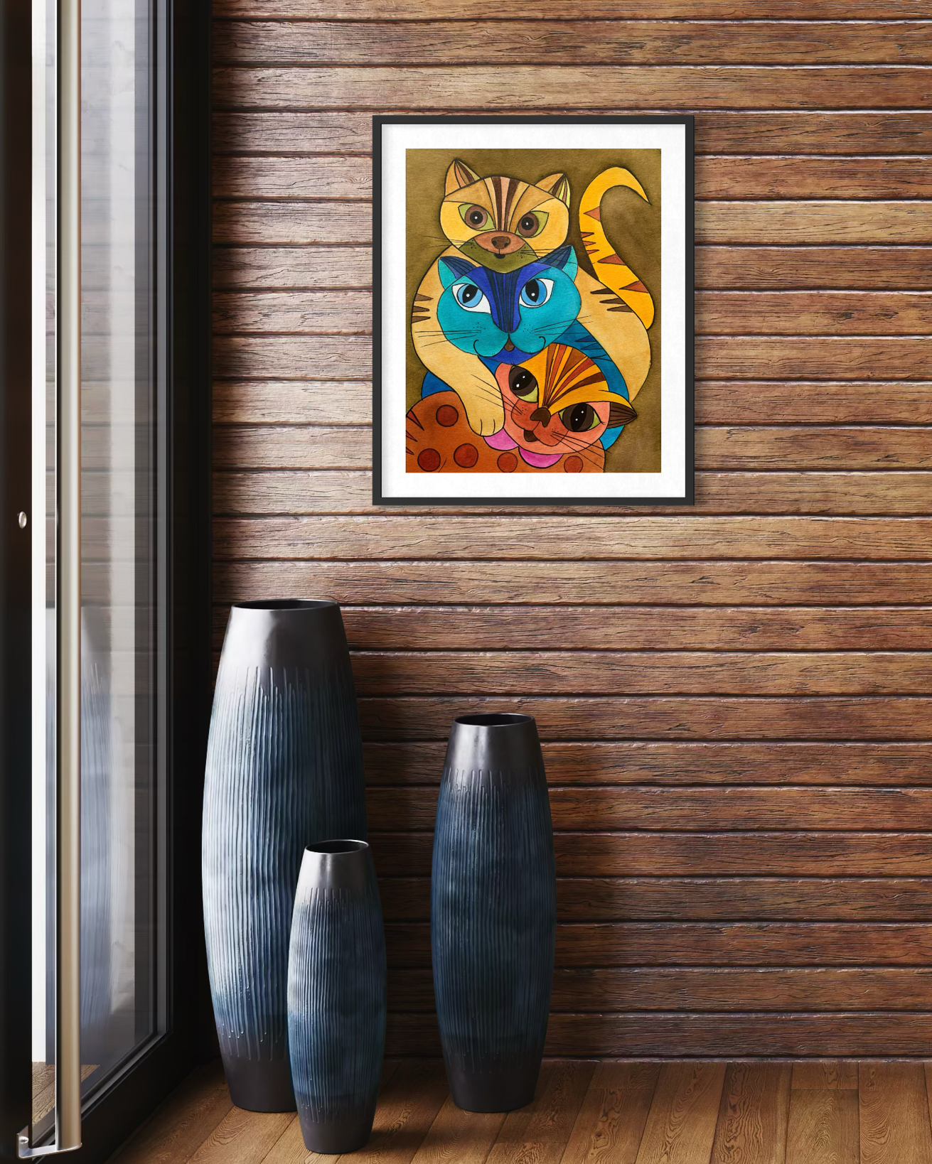 Cat Trio - Geometric Animal Art Print