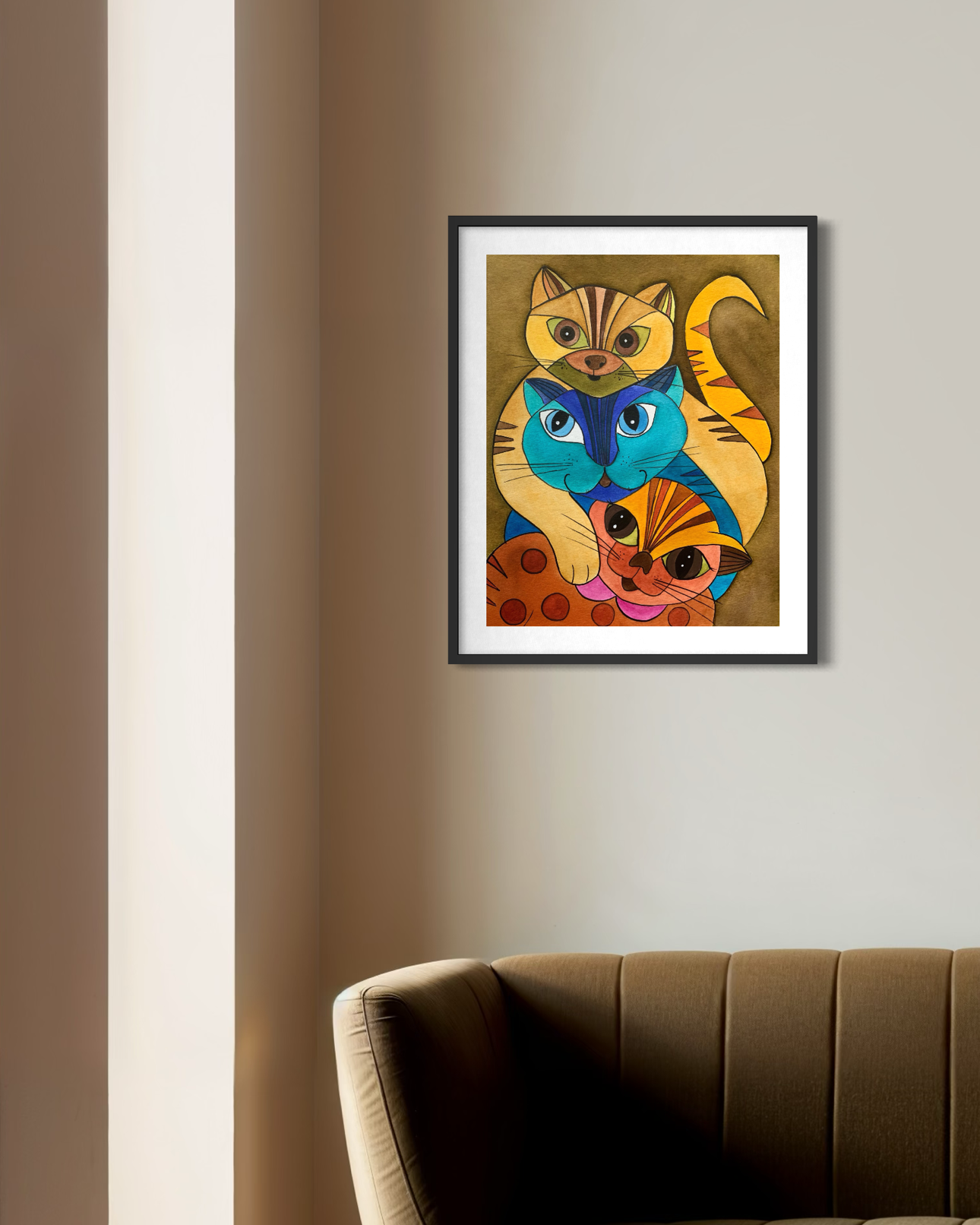 Cat Trio - Geometric Animal Art Print