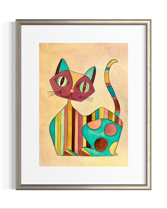 Striped Cat - Geometric Animal Art Print