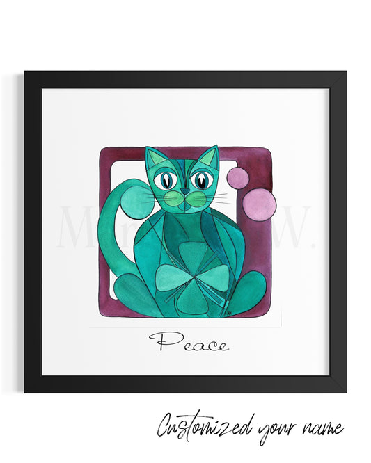 Peace Cat - Geometric Animal Art Print