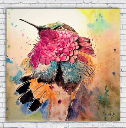 Hummingbird Reverie – Colorful Watercolor Close-Up Art Print