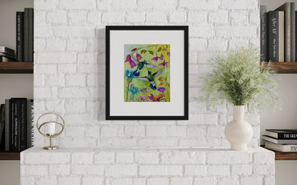 Hummingbird Kiss – Two Hummingbirds in a Floral Garden Art Print