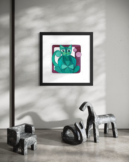 Peace Cat - Geometric Animal Art Print
