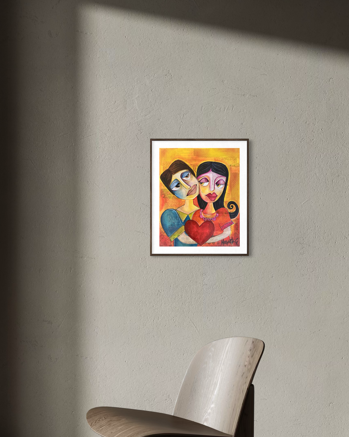 Couple Holding Heart - Romantic Geometric Art Print