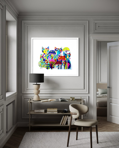 Colorful Cats - Vibrant Geometric Animal Art Print