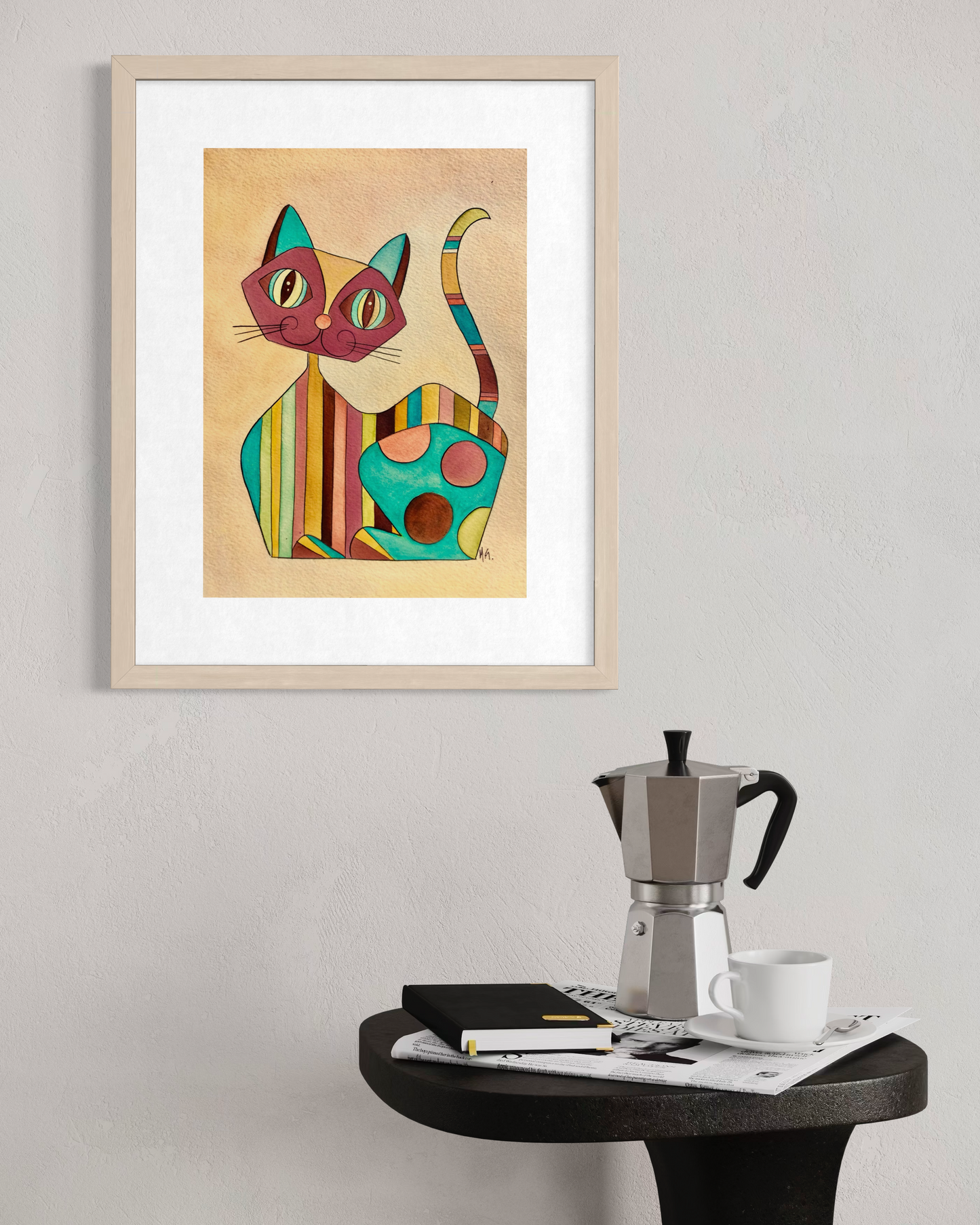 Striped Cat - Geometric Animal Art Print