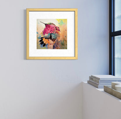 Hummingbird Reverie – Colorful Watercolor Close-Up Art Print