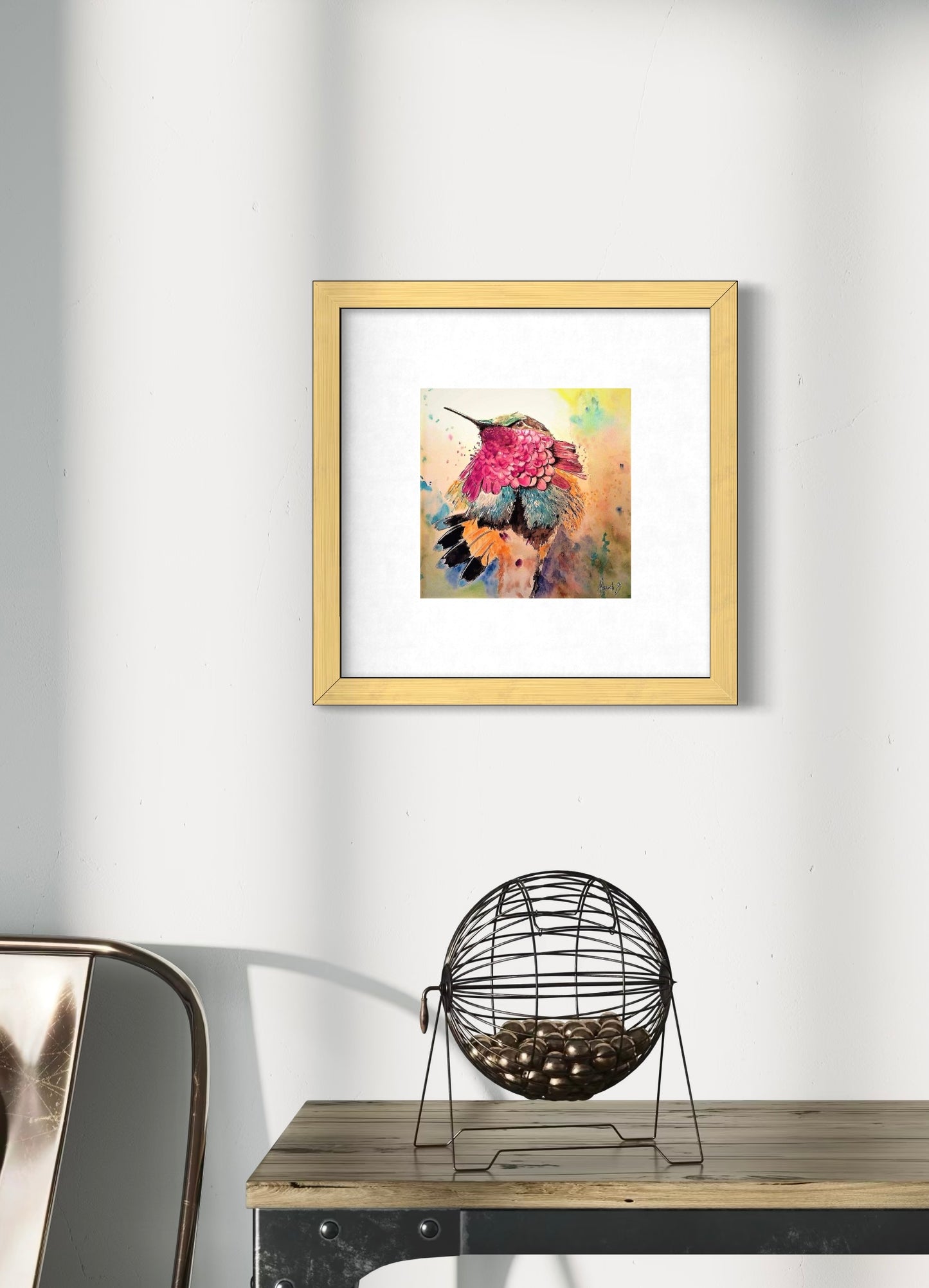 Hummingbird Reverie – Colorful Watercolor Close-Up Art Print