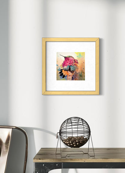 Hummingbird Reverie – Colorful Watercolor Close-Up Art Print