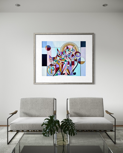 Multidimensional Cats – Geometric Cat Art Print