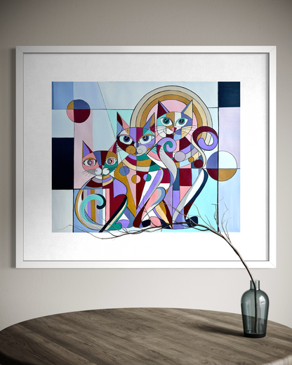Multidimensional Cats – Geometric Cat Art Print