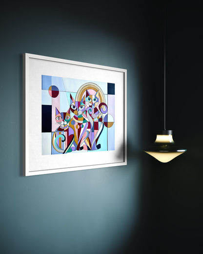 Multidimensional Cats – Geometric Cat Art Print