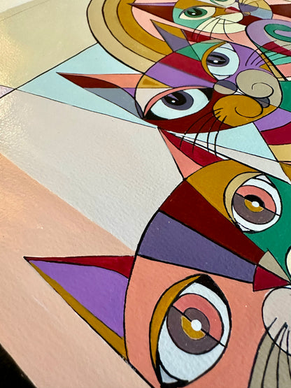 Gatos Multidimensionales - Pintura Original en Acrílico