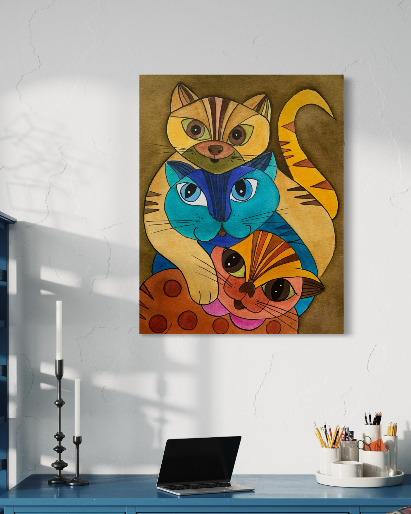 Cat Trio - Geometric Animal Art Print