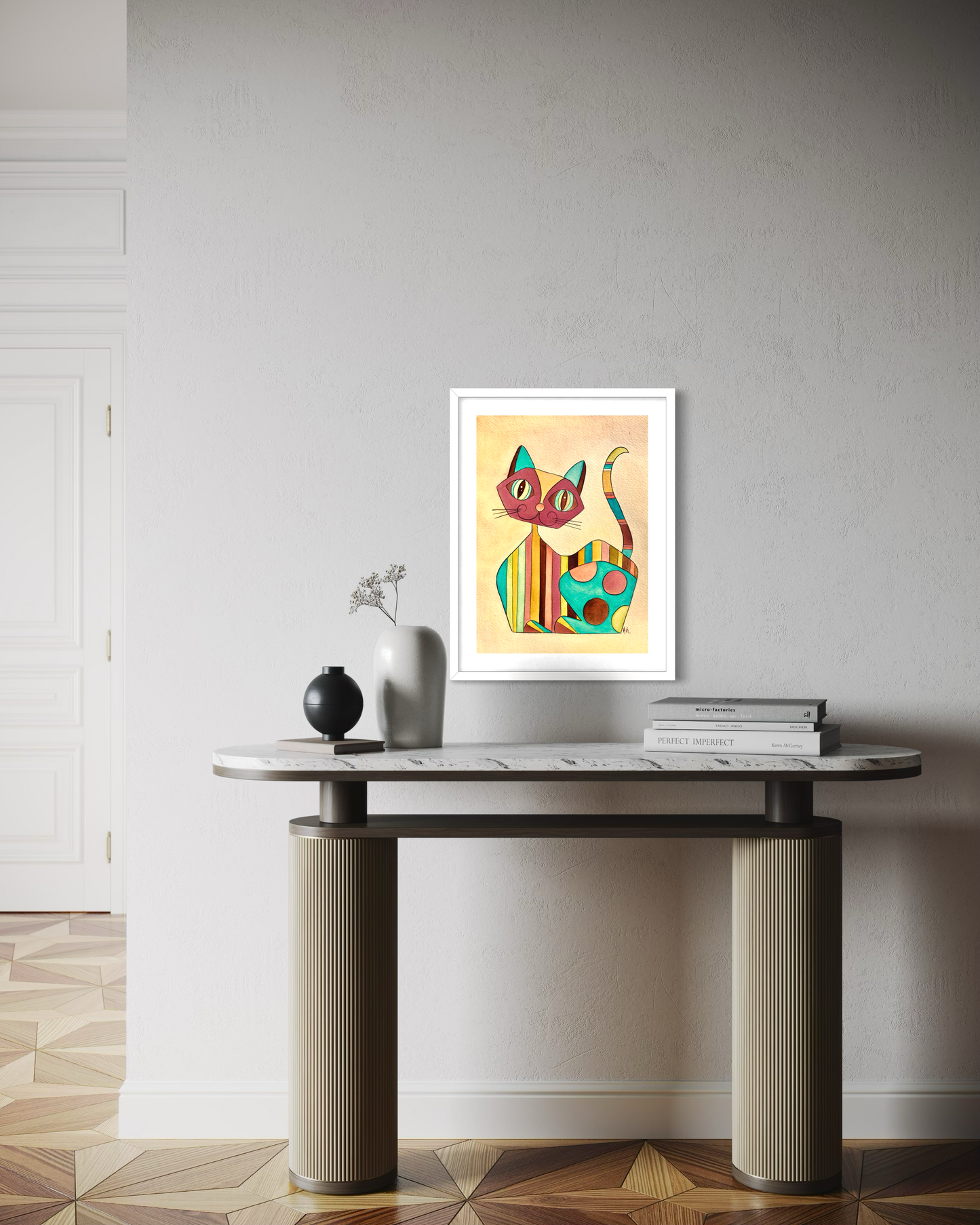 Striped Cat - Geometric Animal Art Print