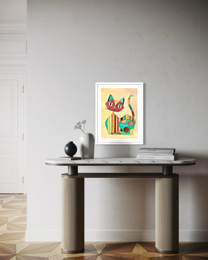 Striped Cat - Geometric Animal Art Print